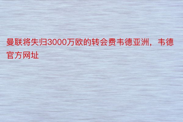 曼联将失归3000万欧的转会费韦德亚洲，韦德官方网址